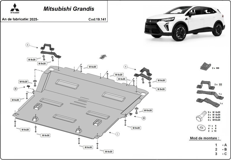 Stahl Unterfahrschutz für Motor Mitsubishi Grandis (2025-2026)