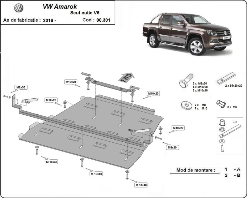 Stahl Unterfahrschutz für Getriebe, Differential Volkswagen Amarok - V6 automat (2016-2022)