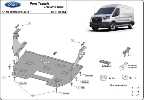 Stahl Unterfahrschutz für Motor Ford Transit RWD (2013-2023)