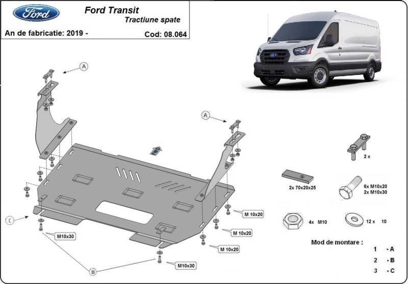 Stahl Unterfahrschutz für Motor Ford Transit RWD (2013-2023)