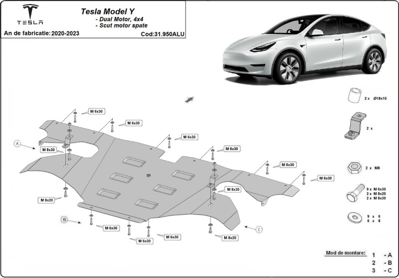 Aluminium Unterfahrschutz für Motor Tesla Model Y (2020-2023)