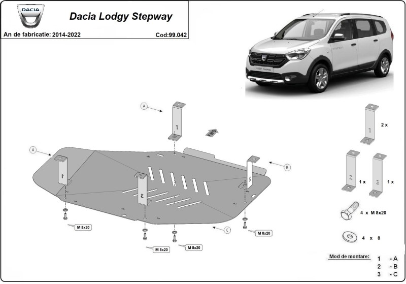Stahl Unterfahrschutz für Kraftstofftank Dacia Lodgy (2014-2022)