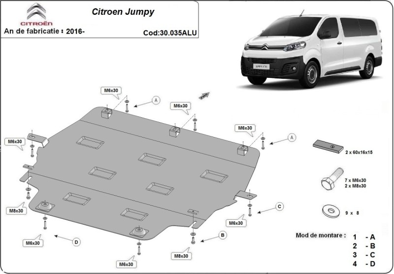 Aluminium Unterfahrschutz für Motor Citroen Jumpy (2016-2026)