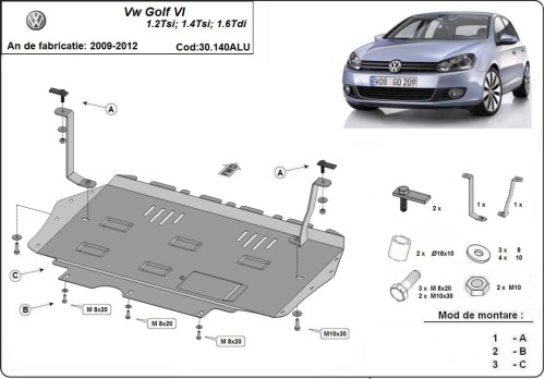 Aluminium Unterfahrschutz für Motor Volkswagen Golf (2009-2012)
