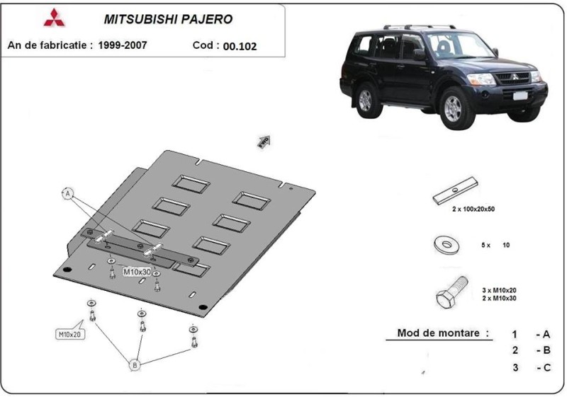 Stahl Unterfahrschutz für Getriebe Mitsubishi Pajero 3 (V60, V70) (1999-2007)