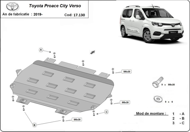 Stahl Unterfahrschutz für Motor Toyota Proace City Verso (2019-2026)