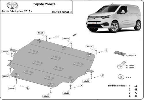 Aluminium Unterfahrschutz für Motor Toyota Proace (2016-2026)