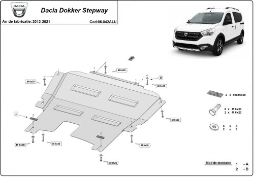 Aluminium Unterfahrschutz für Motor Dacia Dokker (2012-2021)