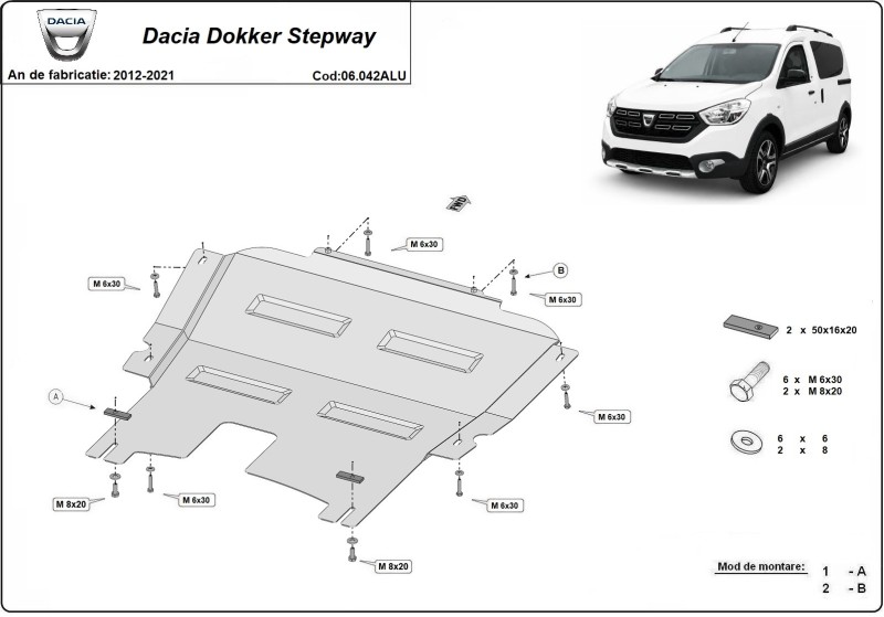 Aluminium Unterfahrschutz für Motor Dacia Dokker (2012-2021)