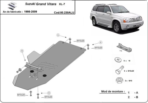 Aluminium Unterfahrschutz für Getriebe Suzuki Grand Vitara (1998-2009)