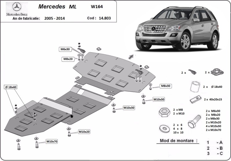 Stahl Unterfahrschutz für Motor Mercedes ML W164 (2005-2011)