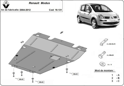 Stahl Unterfahrschutz für Motor Renault Modus (2004-2012)