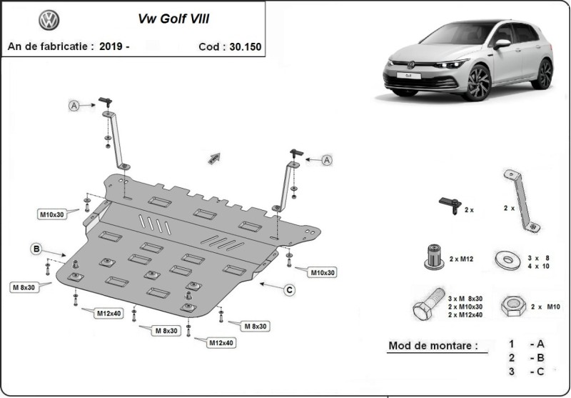 Stahl Unterfahrschutz für Motor VW Golf 8 (2019-2026)