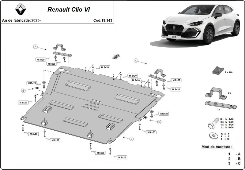Stahl Unterfahrschutz für Motor Renault Clio (2025-2026)