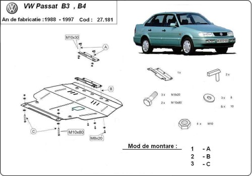 Stahl Unterfahrschutz für Motor Volkswagen Passat - B3, B4 - Diesel (1988-1997)