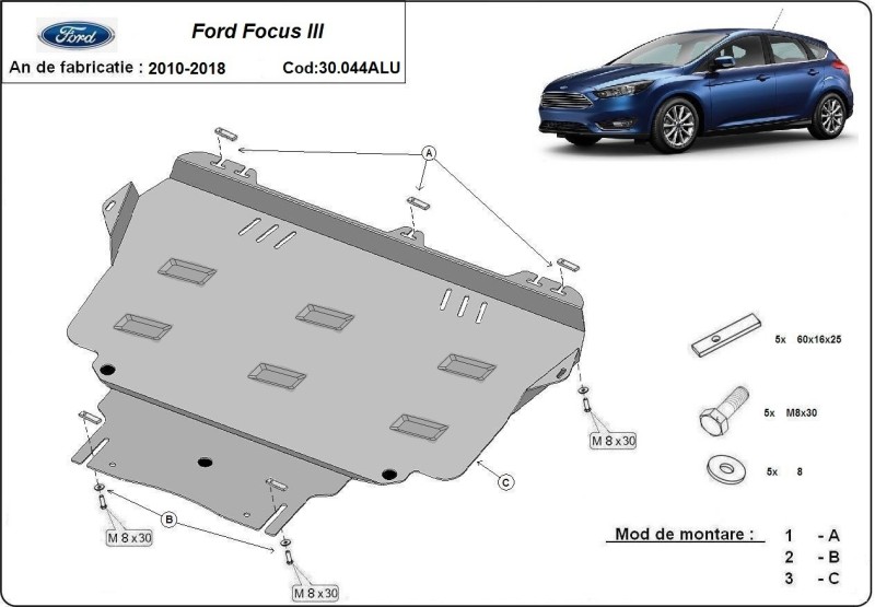 Aluminium Unterfahrschutz für Motor Ford Focus (2010-2018)