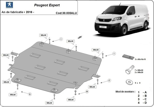 Aluminium Unterfahrschutz für Motor Peugeot Expert (2016-2026)