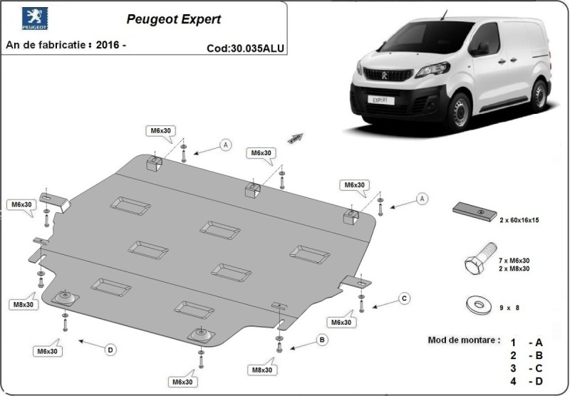 Aluminium Unterfahrschutz für Motor Peugeot Expert (2016-2026)
