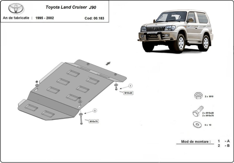 Stahl Unterfahrschutz für Getriebe Toyota Land Cruiser J90 - nur für 3 türer modell (1995-2002)