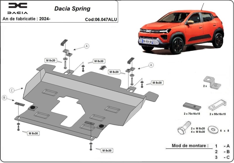 Aluminium Unterfahrschutz für Motor Dacia Spring (2024-2026)