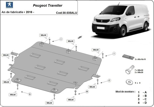 Aluminium Unterfahrschutz für Motor Peugeot Traveller (2016-2026)