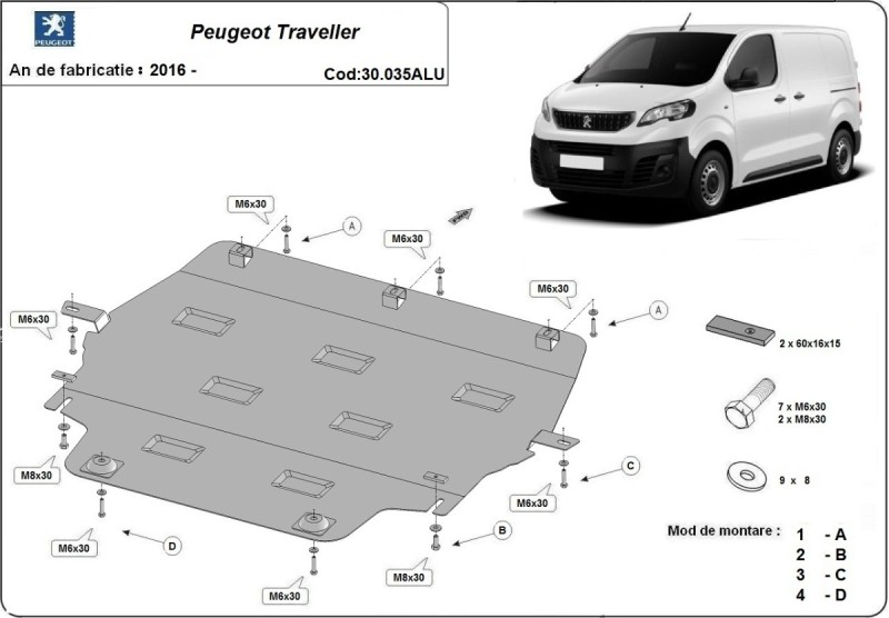 Aluminium Unterfahrschutz für Motor Peugeot Traveller (2016-2026)