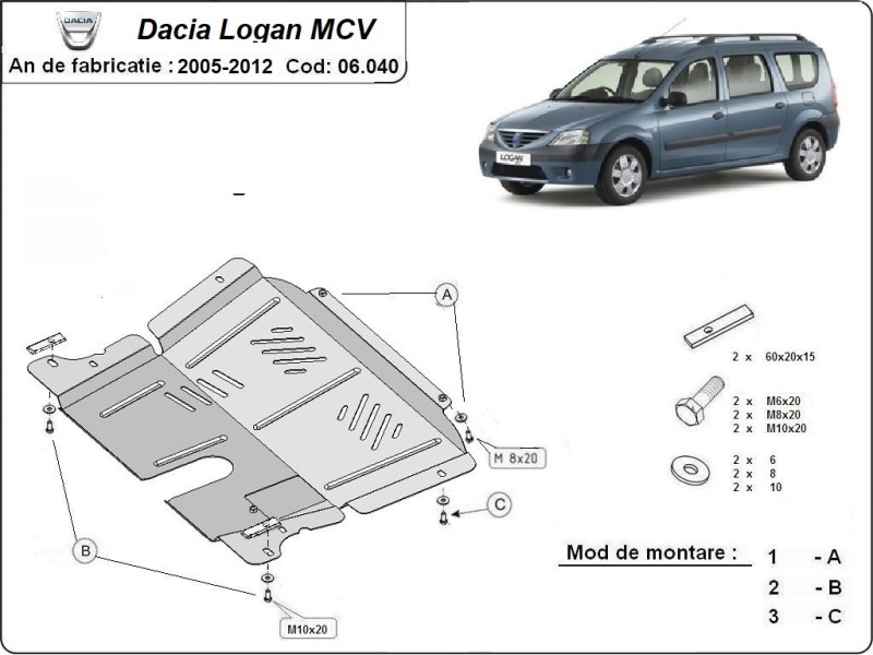 Stahl Unterfahrschutz für Motor Dacia Logan I (2005-2012)