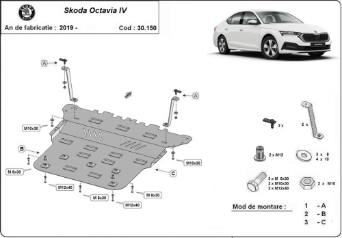 Stahl Unterfahrschutz für Motor Skoda Octavia 4 (2019-2026)
