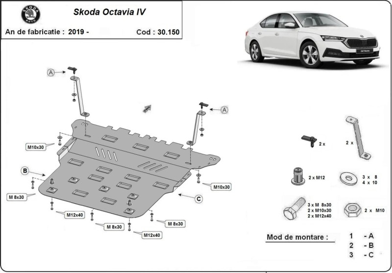 Stahl Unterfahrschutz für Motor Skoda Octavia 4 (2019-2026)