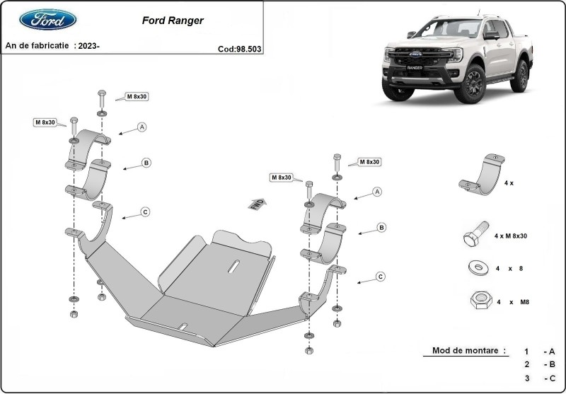 Stahl Unterfahrschutz für Differentialschutz Ford Ranger (2023-2026)