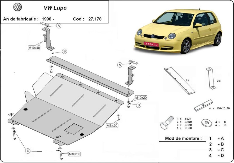 Stahl Unterfahrschutz für Motor VW Lupo (1999-2005)