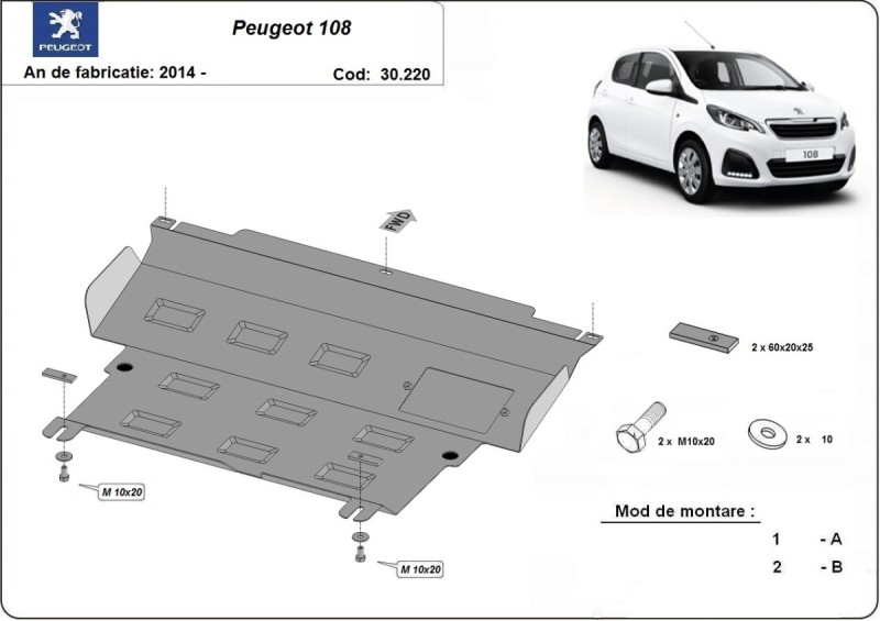 Stahl Unterfahrschutz für Motor Peugeot 108 (2014-2021)