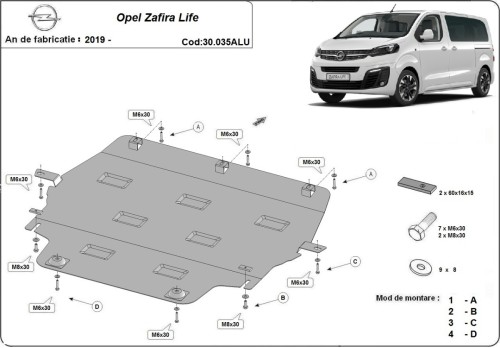 Aluminium Unterfahrschutz für Motor Opel Vauxhall Zafira (2019-2026)