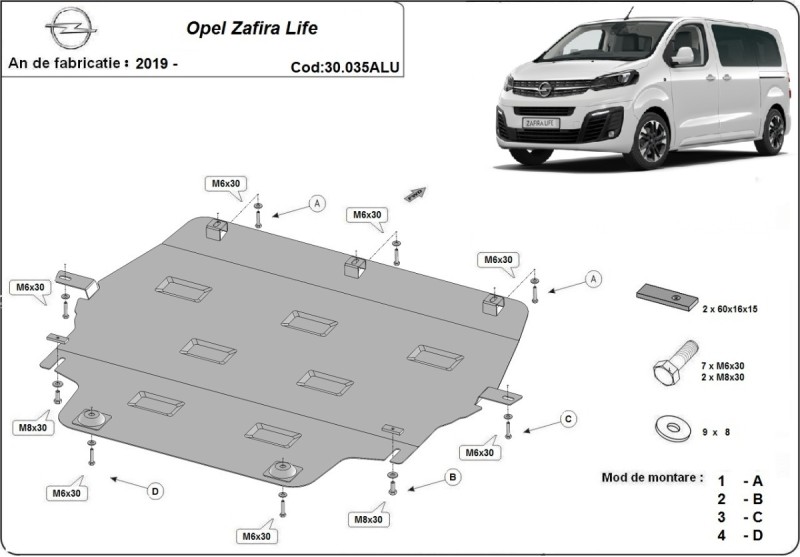 Aluminium Unterfahrschutz für Motor Opel Vauxhall Zafira (2019-2026)