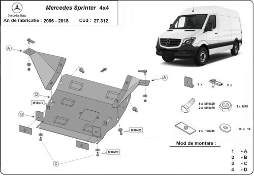 Stahl Unterfahrschutz für Motor Mercedes Sprinter 906 4x4 (2006-2018)