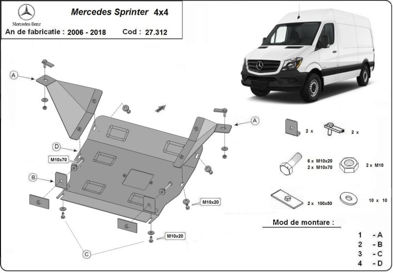 Stahl Unterfahrschutz für Motor Mercedes Sprinter 906 4x4 (2006-2018)