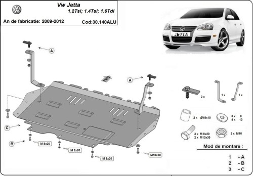 Aluminium Unterfahrschutz für Motor Volkswagen Jetta (2009-2012)