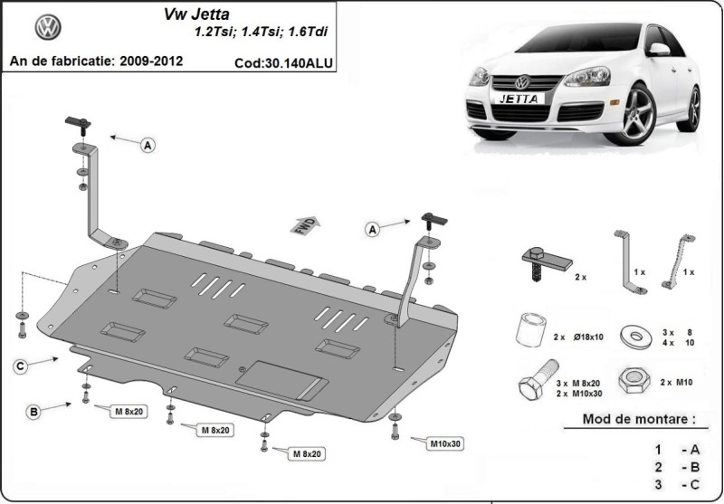 Aluminium Unterfahrschutz für Motor Volkswagen Jetta (2009-2012)