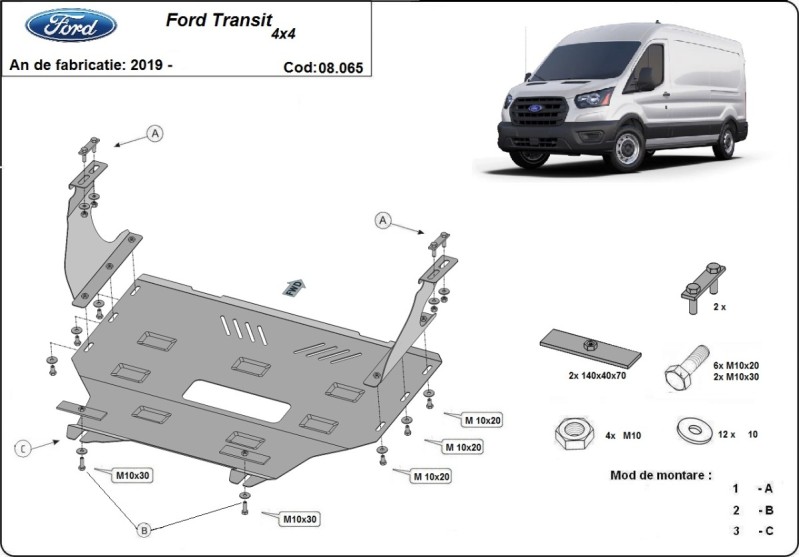Stahl Unterfahrschutz für Motor Ford Transit - 4x4 (2013-2023)