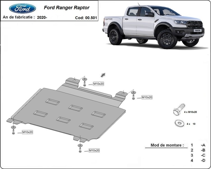 Stahl Unterfahrschutz für Getriebe Ford Ranger Raptor (2020-2023)