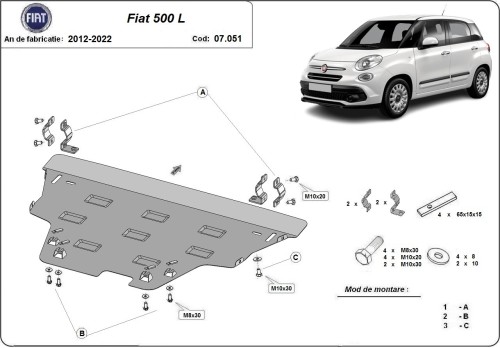 Stahl Unterfahrschutz für Motor Fiat 500 (2012-2022)