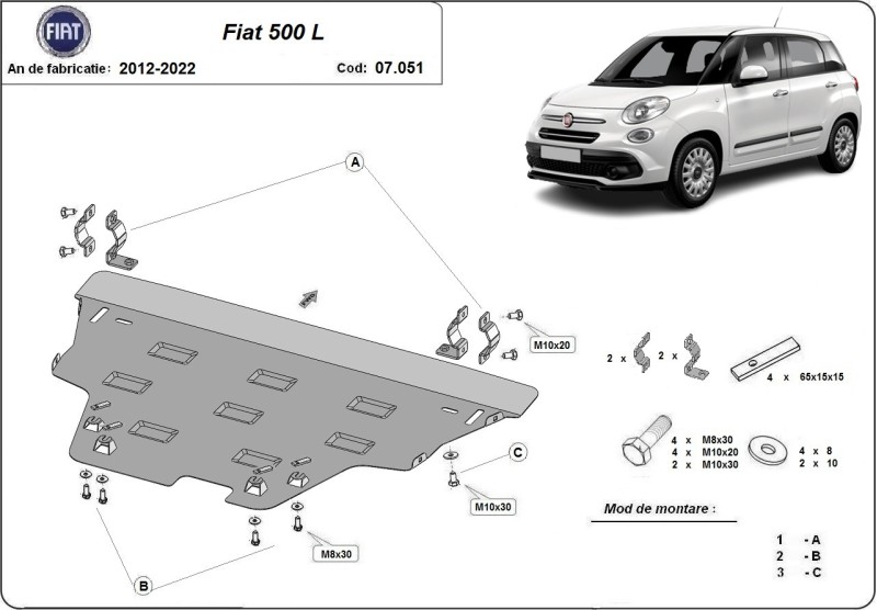 Stahl Unterfahrschutz für Motor Fiat 500 (2012-2022)