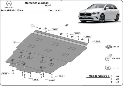 Stahl Unterfahrschutz für Motor Mercedes B-Class W247 (2019-2026)