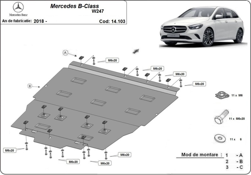 Stahl Unterfahrschutz für Motor Mercedes B-Class W247 (2018-2026)