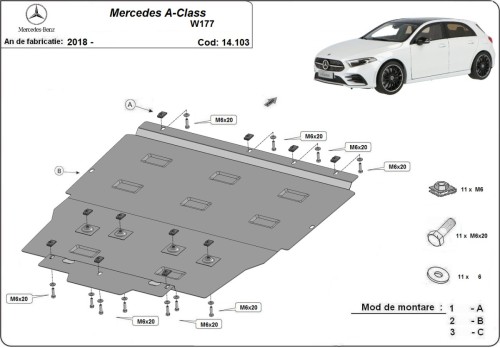 Stahl Unterfahrschutz für Motor Mercedes A-Class W177 (2018-2026)