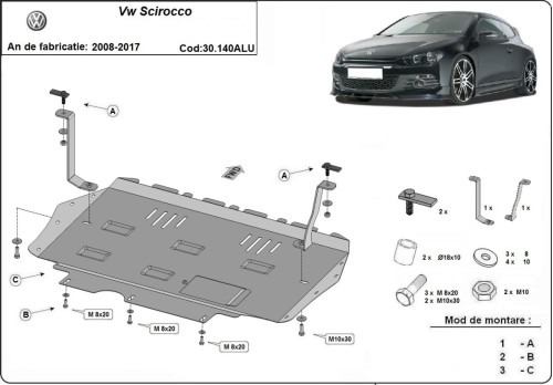 Aluminium Unterfahrschutz für Motor Volkswagen Scirocco (2008-2017)
