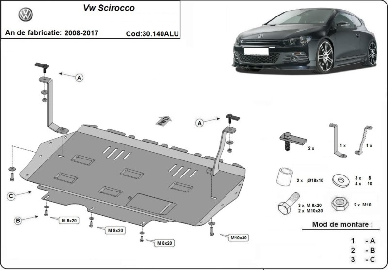 Aluminium Unterfahrschutz für Motor Volkswagen Scirocco (2008-2017)