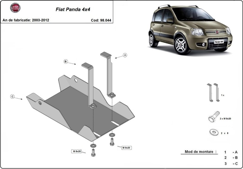 Stahl Unterfahrschutz für Differentialschutz Fiat Panda 4x4 (2003-2012)