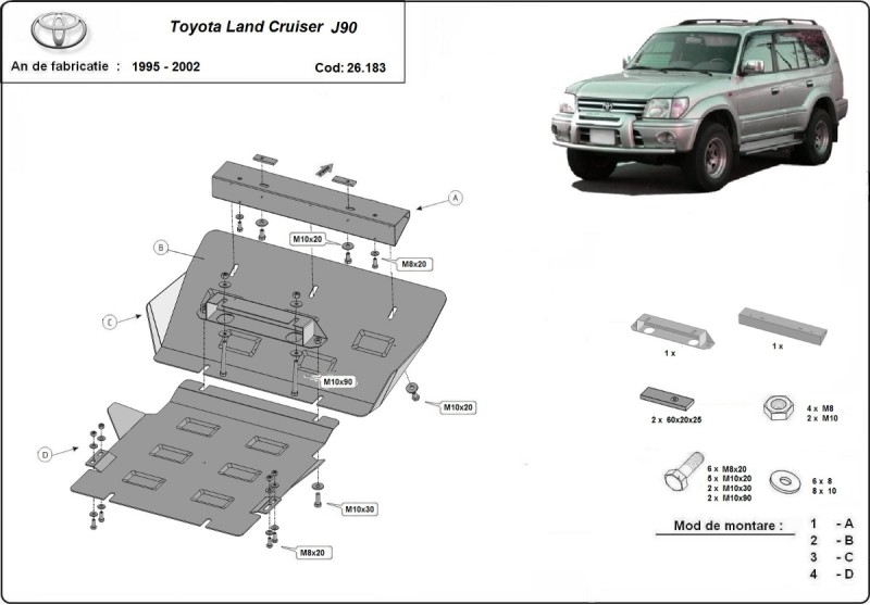 Stahl Unterfahrschutz für Motor Toyota Land Cruiser J90 (1995-2002)